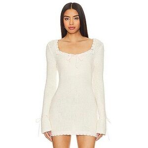For Love And Lemons Olina Cream Crochet Long Sleeve Dress